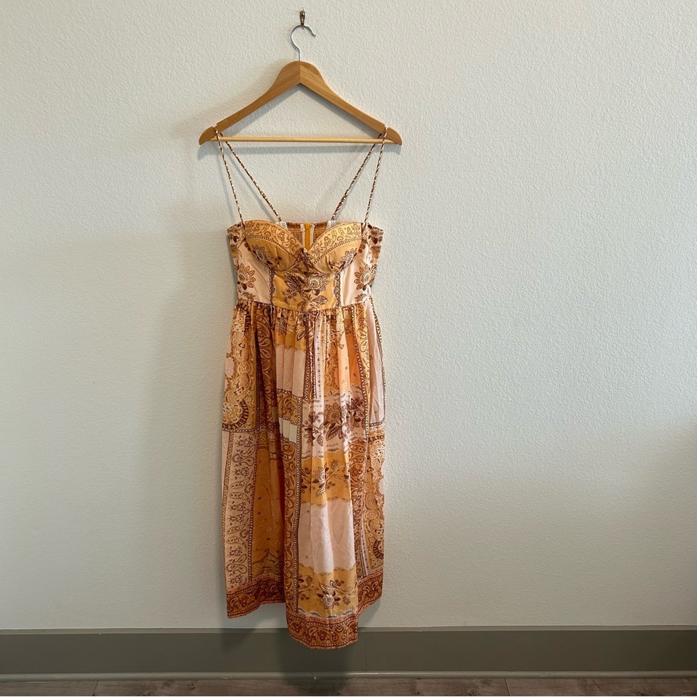 NWT Zimmermann Mustard Bandanna Lucky Corset Patterned Midi Dress - Picture 4 of 9